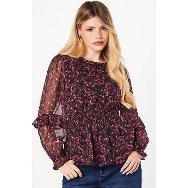 Womens Berry Disty Ruffle Long Sleeve Chiffon Blouse - 16