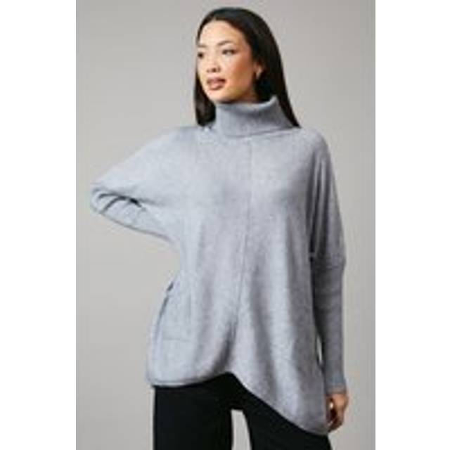 Pocket Detail Roll Neck Poncho - Grey - One Size