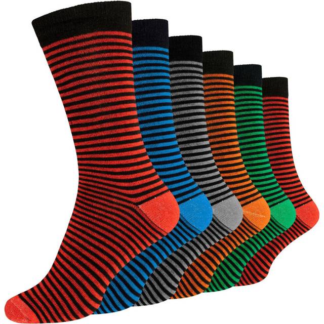 (Stripe, one size) 12 Pairs Of Men's Socks Designer Cotton Rich Casual Work Dress Socks, Size 6-11