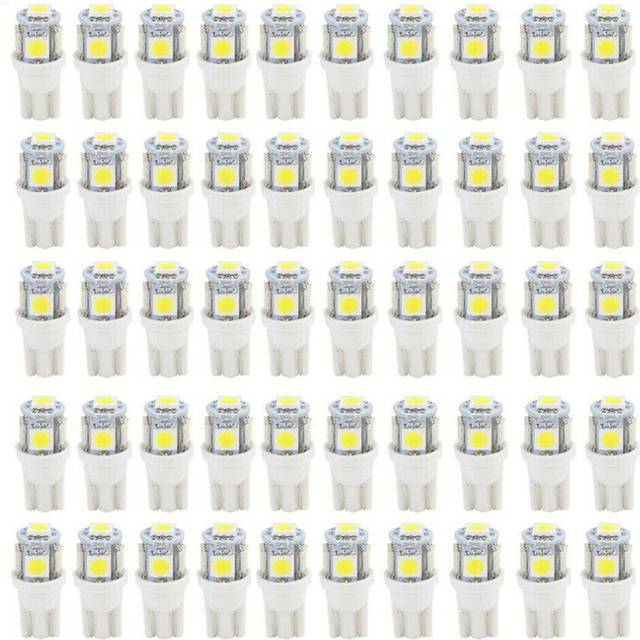50Pcs Super White T10 Wedge 5-SMD 5050 LED Light Bulbs W5W 2825 158 192 168 194