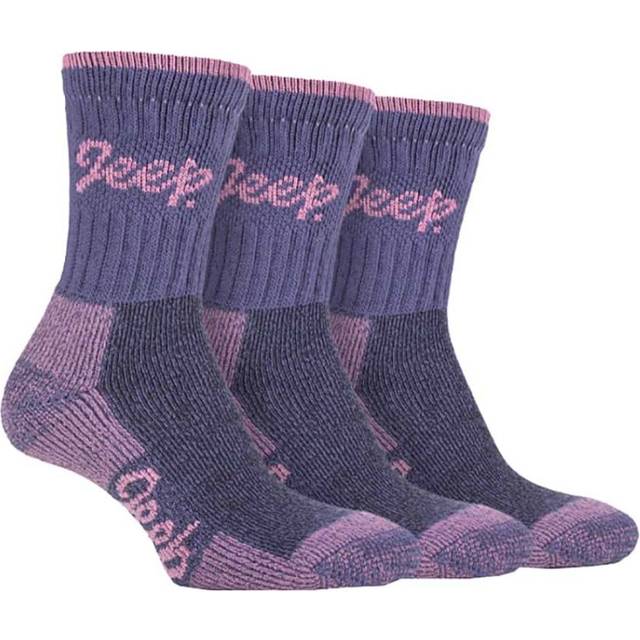 Jeep Womens TERRAIN - 3 Pairs Cotton Walking Hiking Socks for Ladies - Fuchsia - Size UK 4-6.5