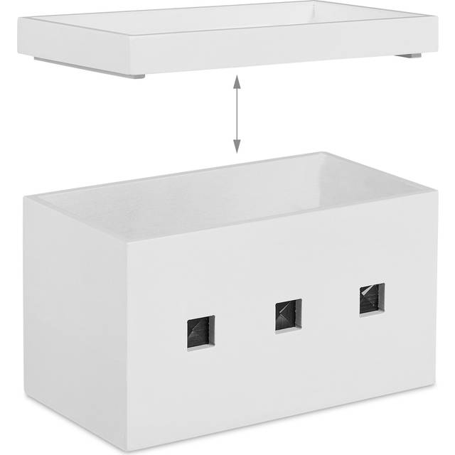 Bamboo Cable Box, Hide Lead Extensions & Cables, Desk Organiser, 16.5x25.5x14cm, White - Relaxdays