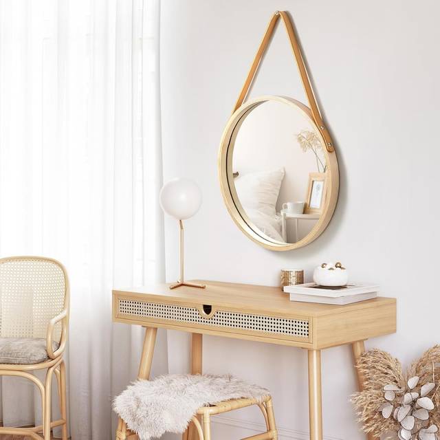 TEMU Hanging Wall Mirror 30cm Wooden Frame Hanging Bathroom Mirror With Chain Decorative Door Mirror For Living Room, Bedroom, Hallway – Stylish Mirrors For Walls