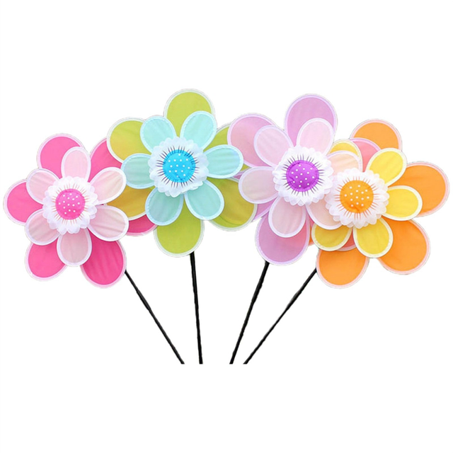Lawn Decoration Wind Spinner Double Layer Pinwheels with Stake Eye Catching for Garden Children Outdoor Activities C