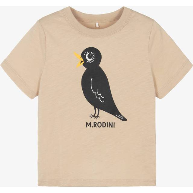 Mini Rodini Beige Organic Cotton Blackbird Print T-Shirt - 9-18 month