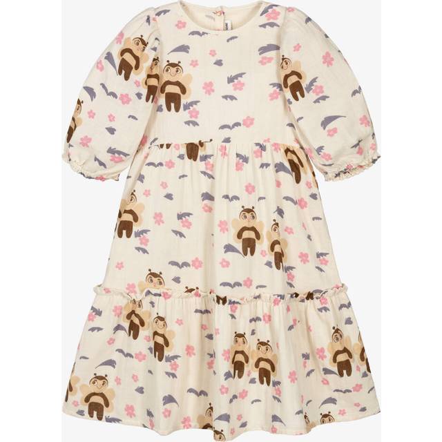 Mini Rodini Girls Ivory Cotton Muslin Bee Print Dress - 9-18 month