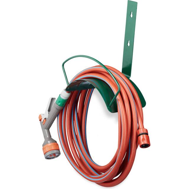 Relaxdays Wall Hose Holder, Metal, Wall Holder for 5/8 Inch (15 mm) Hoses, for 60 m Garden Hoses, Hose Hook, Green