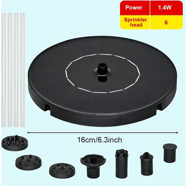 TEMU 1pc Solar Fountain Pump For Bird Baths, Gardens, & Fish Tanks -, Includes 4 Fixed Rods & 6 Nozzles, High-quality Outdoor Water Pump For Backyard Decor, Pool, And Fish Tank Aeration