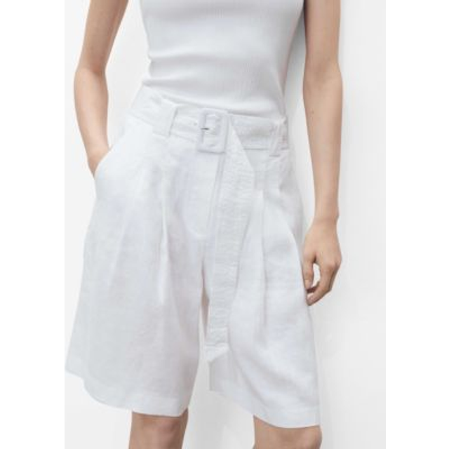 Belt linen-blend Bermuda shorts white - Woman - 10 - MANGO - White