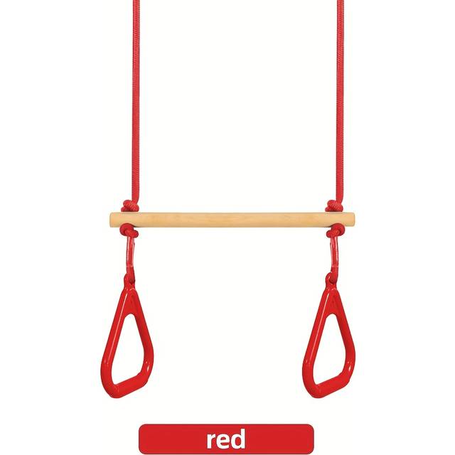 TEMU Playground Children's Wooden Trapeze Swing Bar With Plastic Gym Rings Swing Set For Indoor & Outdoor Fun