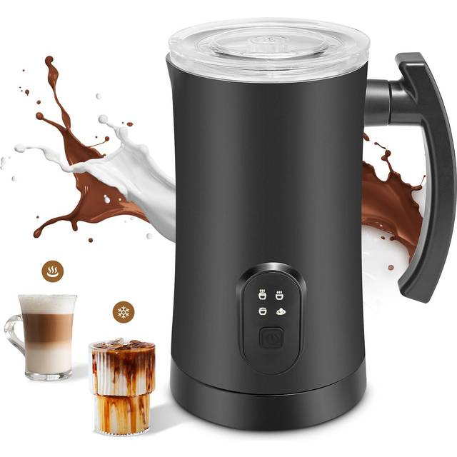 TEMU Milk Frother 4 In 1 Milk Steamer 350ml Hot Cold Foamer Chocolate Maker Machine Automatic Warmer For Latte Coffee Cappuccinos , Silent Operation (black)