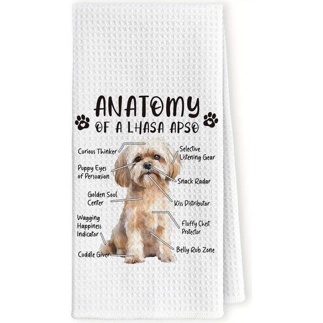 TEMU Dog Anatomy Patterned Kitchen Towel, 18x26 Inches, Modern Cartoon Style, 100% Polyester, Machine Washable, Oblong Tea Towel For Home Kitchen & Bathroom Decor, Ideal Gift For Dog Lovers
