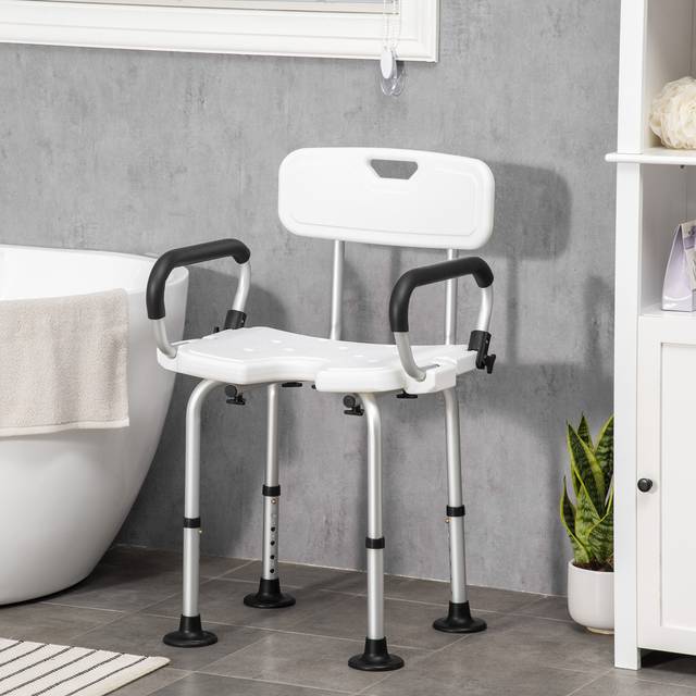 TEMU Homcom Shower Chair For The Elderly And Disabled, Height Adjustable Shower Stool With Back And Padded , Suction Foot Pads, White