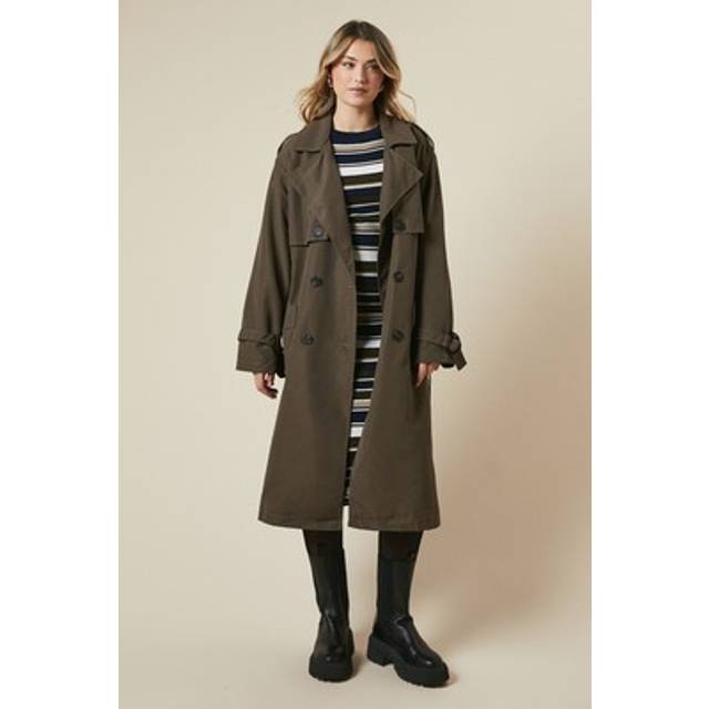 Womens Belt Detail Trench Coat - Khaki - S