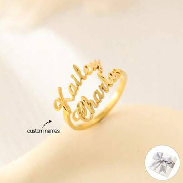SHEIN 1pc Custom Double Name Ring, Personalized Couple Name Ring, Unique Cursive Two Name Ring, Valentine&#39;s Day Gift, Mother&#39;s Day Gift, Christmas Gift, Gif