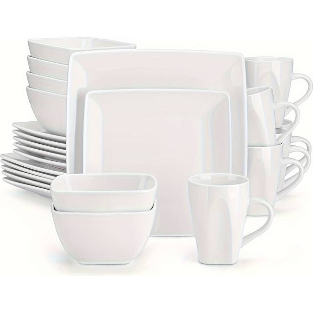 TEMU 24 Pcs Dinner Set Stoneware White Plates Bowls Mugs Set Tableware Service For 6