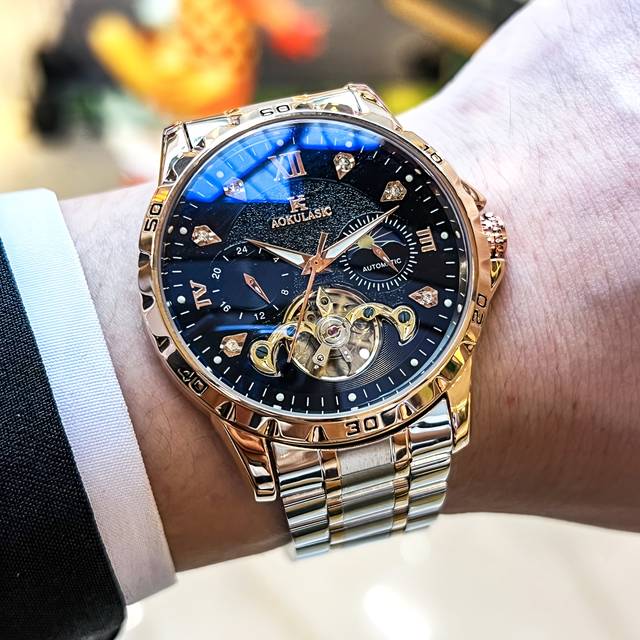 TEMU Hollowed-out Sun, 24-hour Design Men's High-end Fully Automatic Mechanical Watch, Fashionable Business Multi-functional Men's Watch