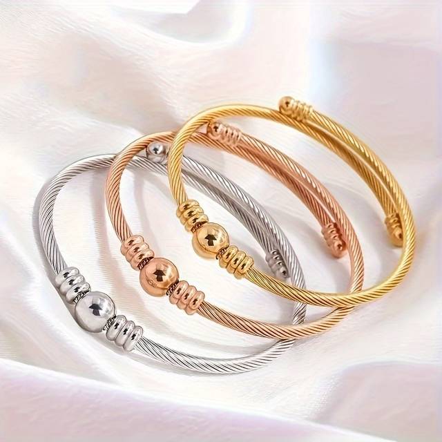 TEMU 3pcs Adjustable Stainless Steel Bangle Set, Fashion Bangles, No Pendants, For Men And Women, And Formal