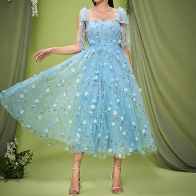 SHEIN Mgiacy Straps Ruched Romantic 3D Floral Waist Strap Bow Dress, Bridesmaid Dress