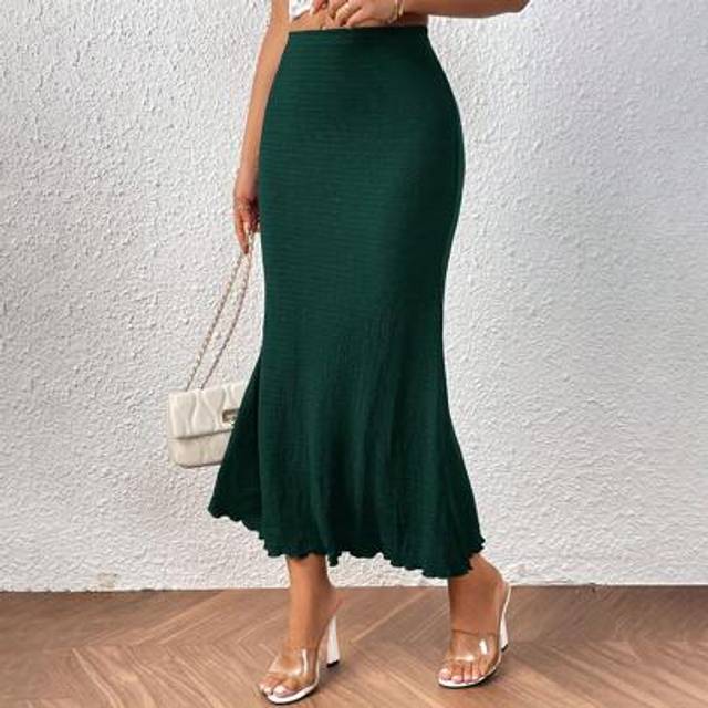 SHEIN Plus Size Women&#39;s Solid Color Mermaid Hem Long Elegant Midi Skirt