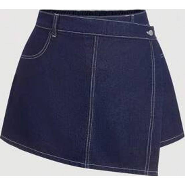 SHEIN Plus Size Denim Shorts, Casual Fitted Patchwork Skort,Mother Day Outfit  Blue Summer Outfits For Women Concert Outfit Women Beach Vacation Outfits Cut