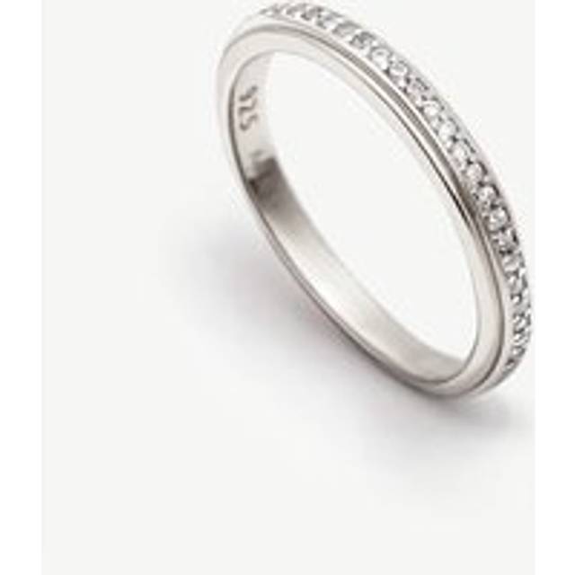 Womens 18k Gold Thin Stacking Eternity Ring With Sparkling Stones - Grey - O