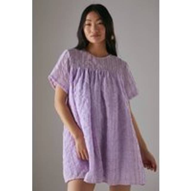 Womens Petite Ruffle Organza Babydoll Mini Smock Dress - lilac - Lilac - 6