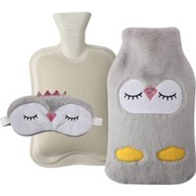 Faux Fur Cover With Hot Water Bottle and Satin Eye Mask - Grey - One Size
