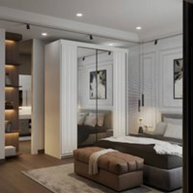 Modern Double Sliding Wardrobe with LED Light W150cm x H217cm x D62cm - White - One Size