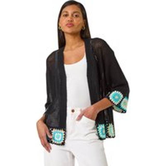 Roman Edge Crochet Hem Knit Cardigan In Black - 14