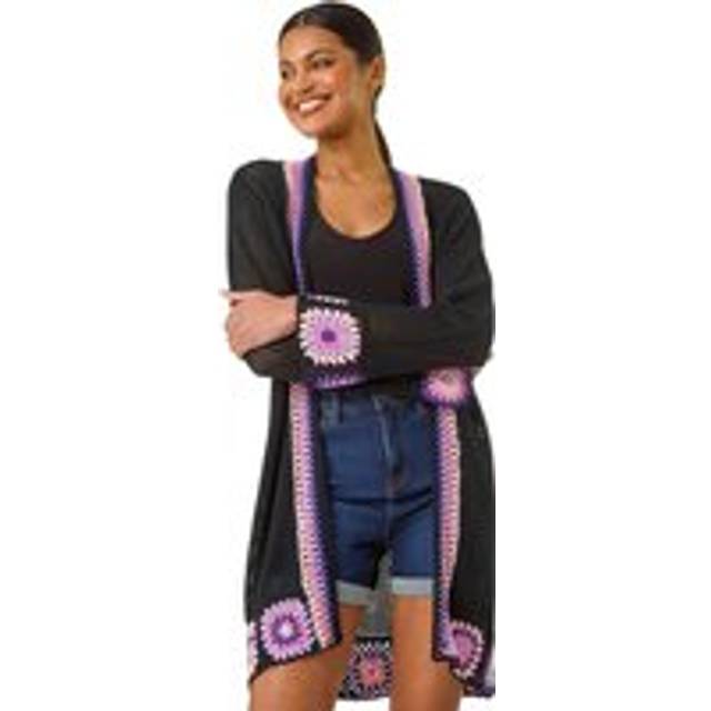 Crochet Hem Lightweight Knit Cardigan - Black - 12