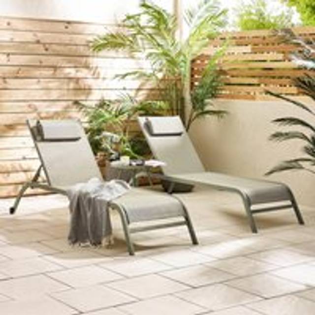 2x Corsica Metal and Textilene Sun Loungers with Adjustable Back - Green - One Size
