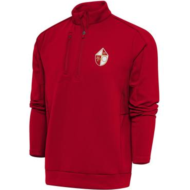 Men's Antigua Scarlet San Francisco 49ers Team Logo Throwback Generation Big & Tall Quarter-Zip Pullover Top