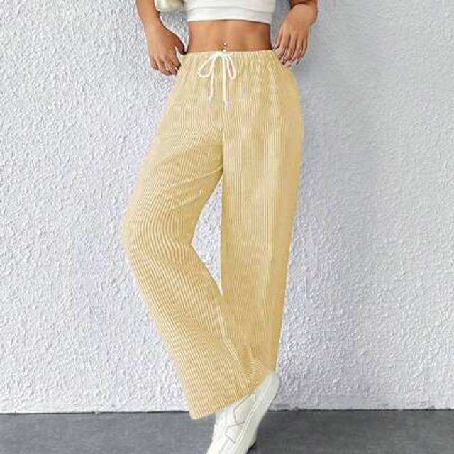 SHEIN Striped Women&#39;s Linen Low Rise Pants, Summer Vocation