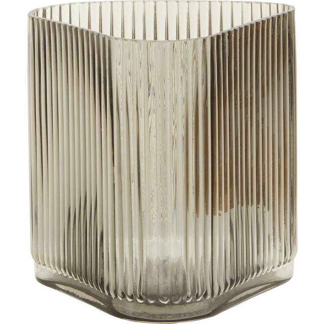 Small Grey Ribbed Glass Vase (14cm H x 15cm W x 15cm D)