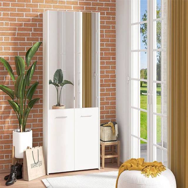 Mirrored Shoe Cabinet â Tall Space-saving Shoe Rack For Up To 50 Pairs Cupboard 8-shelf Organiser - White;Oak Wood (35)