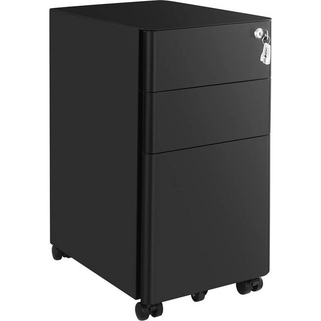 30cm Wide 3 -Drawer File Cabinet - Black (59.2cm H X 30cm W X 46cm D)