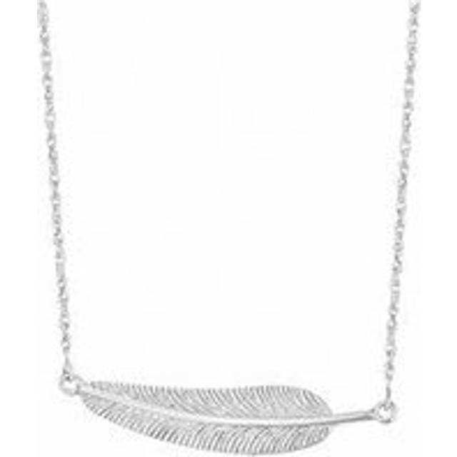 V by Very Sterling Silver Sideways Feather Necklace, Silver, Women - Ilver