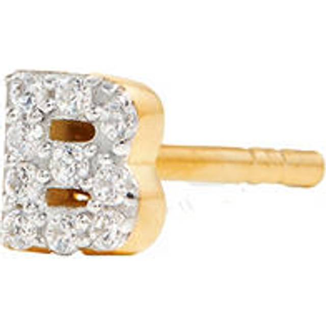 Pavé Gold Plated Initial Stud Earring B - Missoma's new season Initial Collection has been beautifully curated to compliment your existing ear stack or to make a simple standout statement. Each letter is coated in 18 karat gold and features sparkling inset zircon pavé for a glittering, luxurious finish.