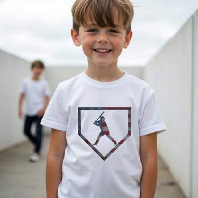 SHEIN Young Boy Casual Simple American Flag & Baseball Graphic Print Round Neck Short Sleeve T-Shirt