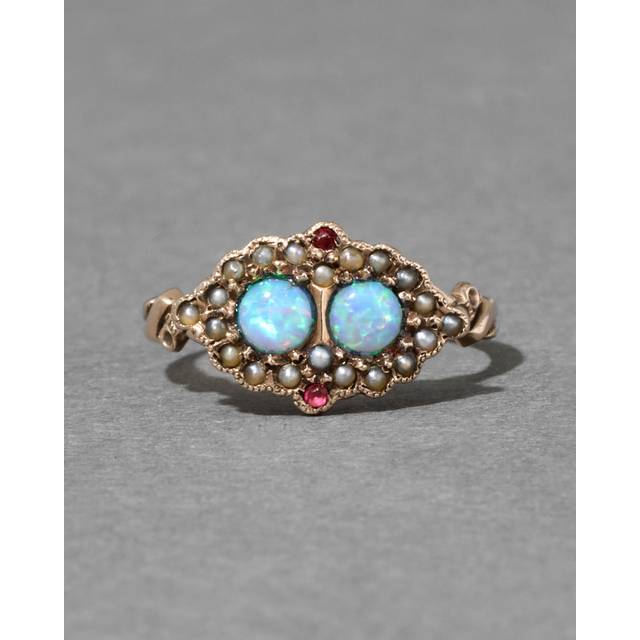 Alexis Bittar Antique 1800S 14K With Natural Opals Surrounded By Seed Pearl & Ruby Ring in Gold Size 6.5 | Statement Jewelry from Alexis Bittar (6.5)