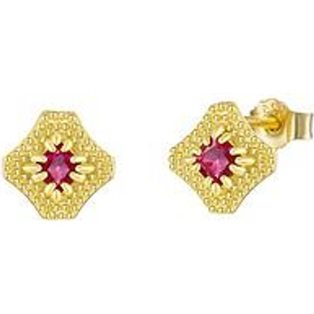 V by Very Gold Plated Sterling Silver Elegant Ruby CZ Studs, Gold, Women