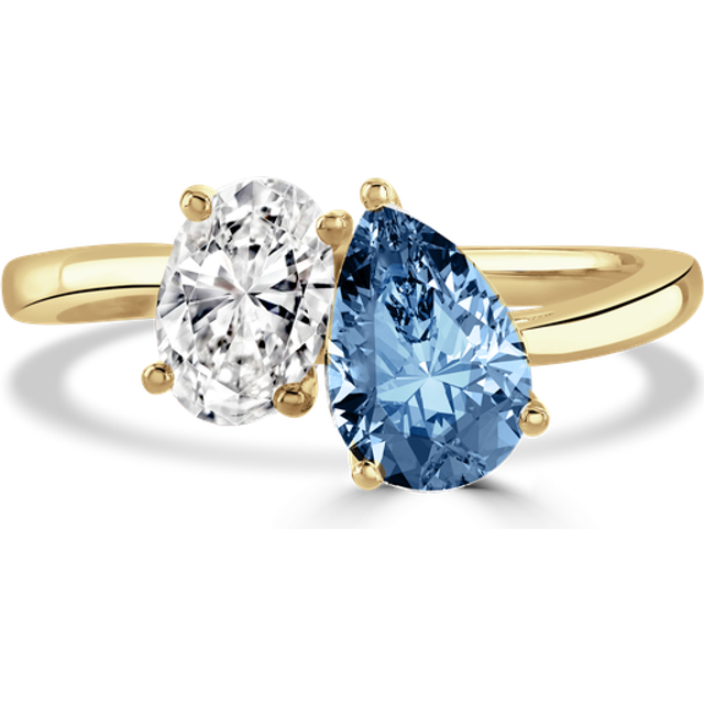 18ct Yellow Gold 1.8ct White & Blue Laboratory Grown Diamond 'Toi et Moi' Ring - M