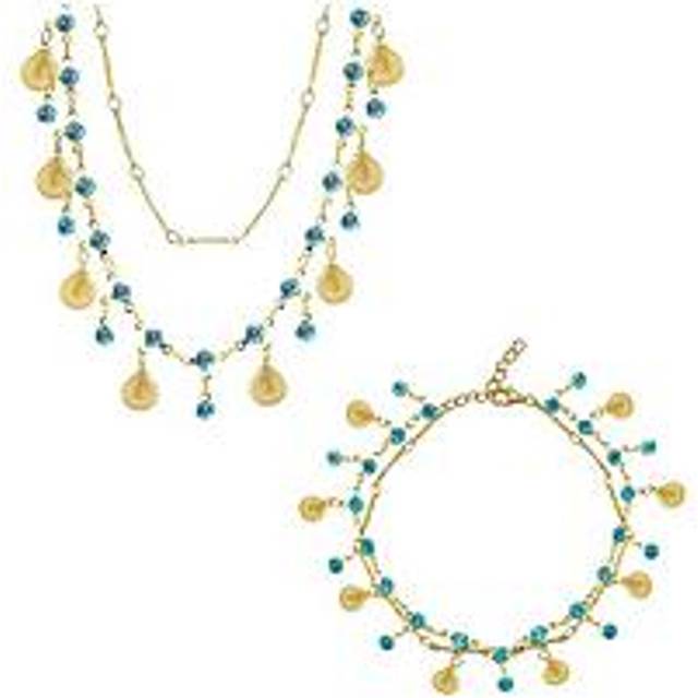 V by Very Gold Plated Shell and Crystal Double Layer Necklace and Bracelet Set, Gold, Women