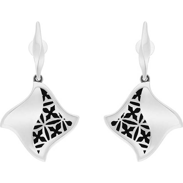 Sterling Silver Whitby Jet Filigree Gothic Square Drop Earrings - Silver
