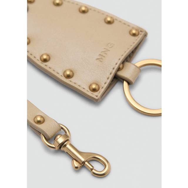 Leather-effect keychain with studs beige - Woman - One size - MANGO - Beige - U