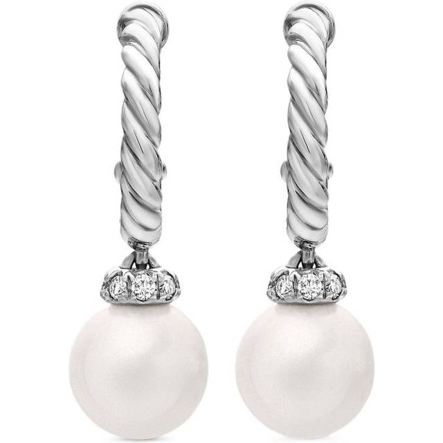 David Yurman - sterling silver pearl-drop hoop earrings (18.4mm) - women - Sterling Silver/Pearl/Diamond - One Size