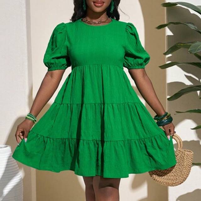 Unga flickor med volang på ärm och kant av Kaftan-klänning - Grön (L,M,S,XL,XS,XXL,XXS,XXXL,XXXXL)
