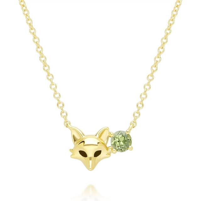 Gardenia Peridot Fox Necklace In 9ct Yellow Gold
