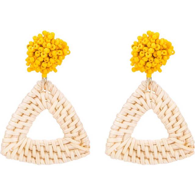 Rattan Earrings For Women Boho Beaded Geometric Yellow
